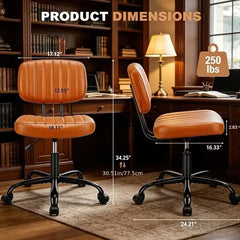 Armless Rolling Office Chair, Small Comfortable Desk Chair with Wheels, Low Back Lumbar Support, Faux Leather Vanity Stool for Bedroom, Living Room And Study