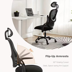 Ergonomic Office Desk Computer Chair, High Back Comfy Swivel Home Gaming Mesh Chairs with Wheels, Adjustable Headrest, Comfortable Lumbar Support, Flip-Up Arms, 144° Tilt for Study