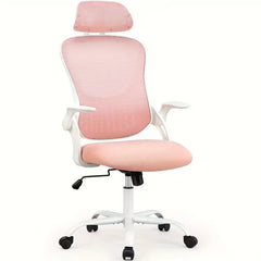 Ergonomic Office Desk Computer Chair, High Back Comfy Swivel Home Gaming Mesh Chairs with Wheels, Adjustable Headrest, Comfortable Lumbar Support, Flip-Up Arms, 144° Tilt for Study