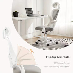 Ergonomic Office Desk Computer Chair, High Back Comfy Swivel Home Gaming Mesh Chairs with Wheels, Adjustable Headrest, Comfortable Lumbar Support, Flip-Up Arms, 144° Tilt for Study