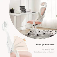 Ergonomic Office Desk Computer Chair, High Back Comfy Swivel Home Gaming Mesh Chairs with Wheels, Adjustable Headrest, Comfortable Lumbar Support, Flip-Up Arms, 144° Tilt for Study