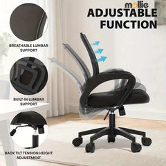 Office Chair Ergonomic - Mesh Desk Chair with Lumbar Support & Wide Seat Adjustable Height, Swivel Wheels (300Lbs Capacity) - for Home Office, Gaming, Bedroom
