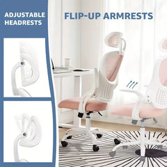 Home Office Desk Chair, Ergonomic High-Back Mesh Rolling Work Computer Chairs with Wheels and Adjustable Headrests, Comfortable Lumbar Support, Comfy Flip-up Arms for Bedroom, Study