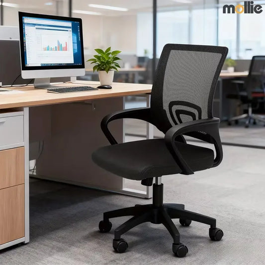 Office Chair Ergonomic - Mesh Desk Chair with Lumbar Support & Wide Seat Adjustable Height, Swivel Wheels (300Lbs Capacity) - for Home Office, Gaming, Bedroom
