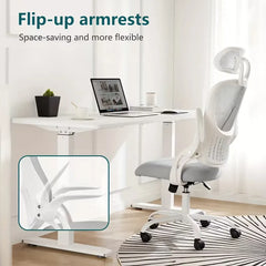 Home Office Desk Chair, Ergonomic High-Back Mesh Rolling Work Computer Chairs with Wheels and Adjustable Headrests, Comfortable Lumbar Support, Comfy Flip-up Arms for Bedroom, Study