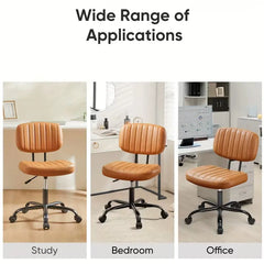 Armless Rolling Office Chair, Small Comfortable Desk Chair with Wheels, Low Back Lumbar Support, Faux Leather Vanity Stool for Bedroom, Living Room And Study
