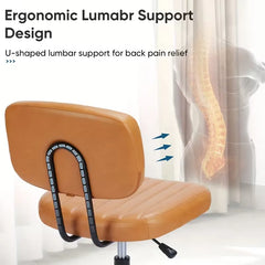 Armless Rolling Office Chair, Small Comfortable Desk Chair with Wheels, Low Back Lumbar Support, Faux Leather Vanity Stool for Bedroom, Living Room And Study