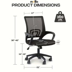 Office Chair Ergonomic - Mesh Desk Chair with Lumbar Support & Wide Seat Adjustable Height, Swivel Wheels (300Lbs Capacity) - for Home Office, Gaming, Bedroom