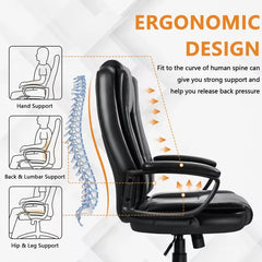 Home Office Desk Chair, 400LBS Big And Tall Computer Executive Chair, Ergonomic PU Leather Chairs with High Back Cushion, Adjustable Armrest &Lumbar Back Support, for Long Time Sitting